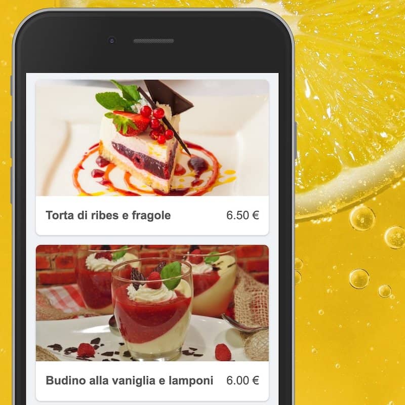 Menu digitale su smartphone con foto grandi delle pietanze