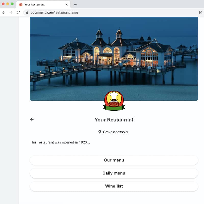 A restaurant menu opened with Chrome