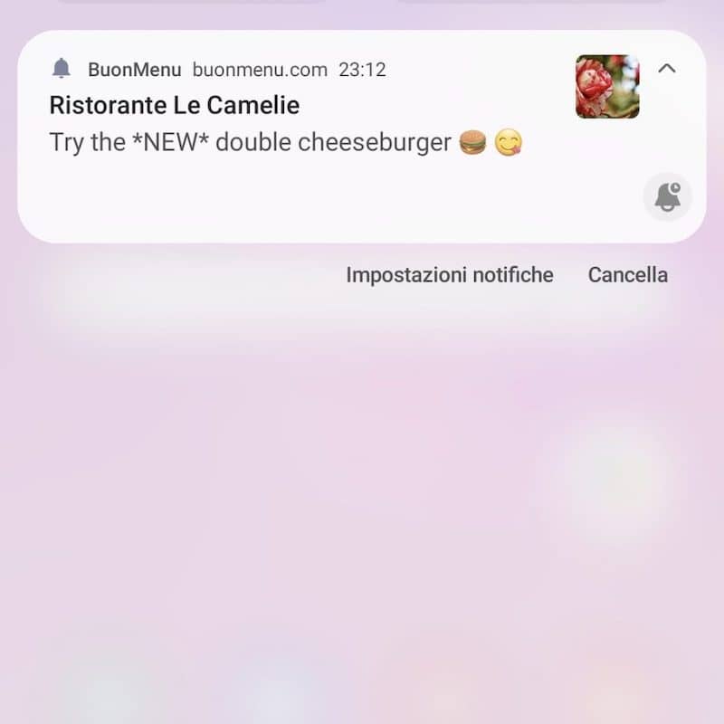 Push notifications sent by a restaurant