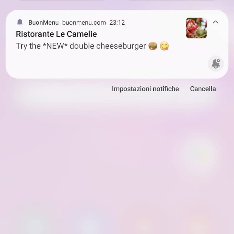 Notifiche push inviate da un ristorante