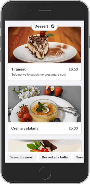 Menu del ristorante su smartphone