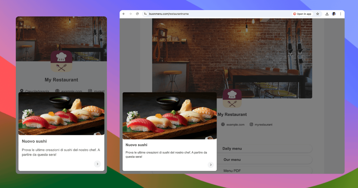 Menu digitale: notifiche in-app