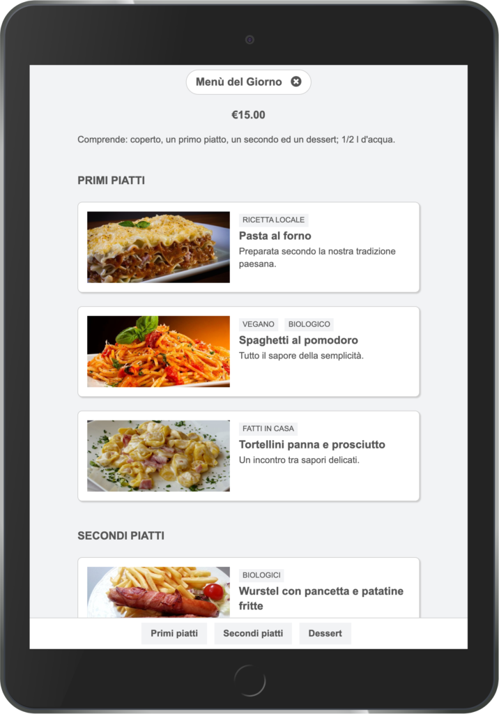 Online menu on tablet