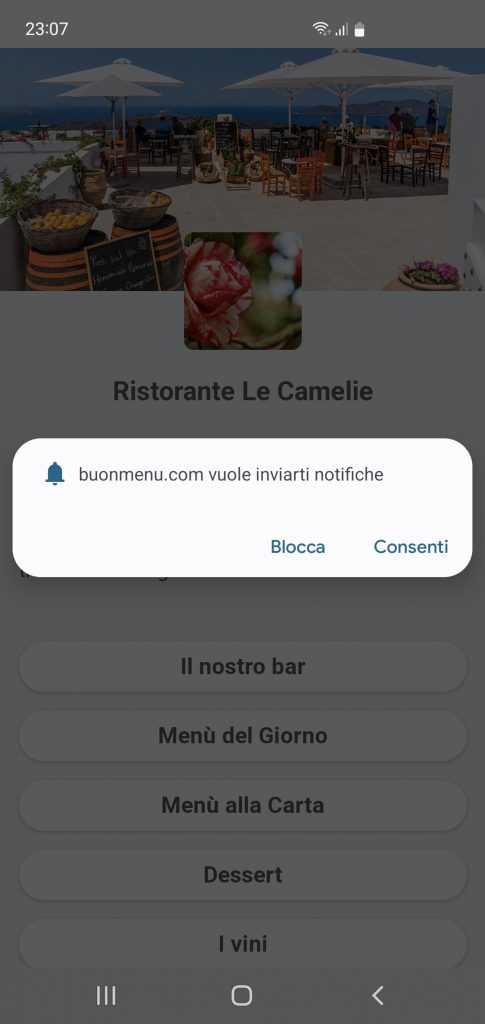 Screenshot: richiesta per le notifiche