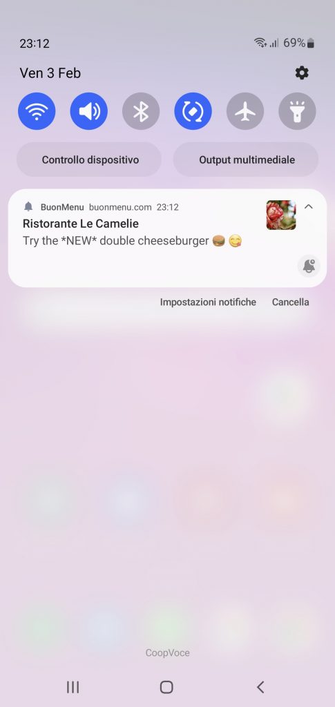 Screenshot: restaurant notification