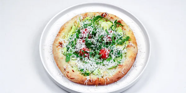 pizzetta with courgette and cherry tomatoes,