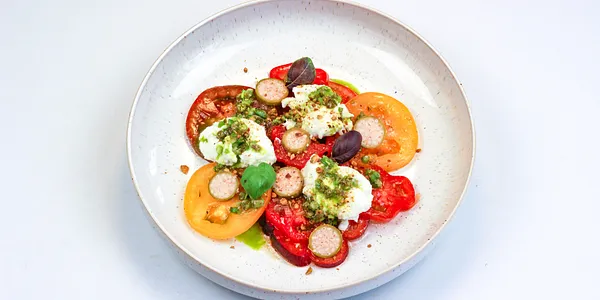 heritage tomatoes and mozzarella di bufala,