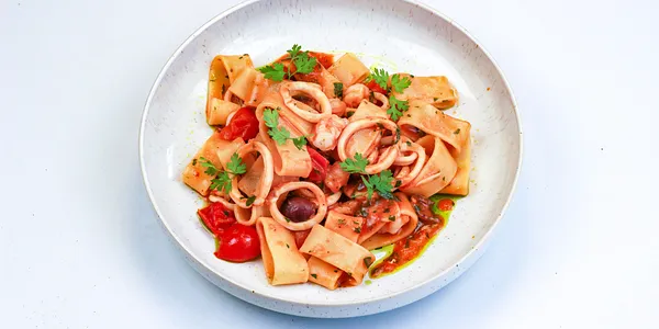 calamarata with prawns and squid,
