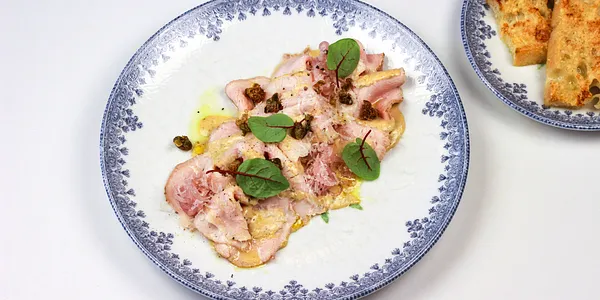 slices of veal meat with tuna mayo,