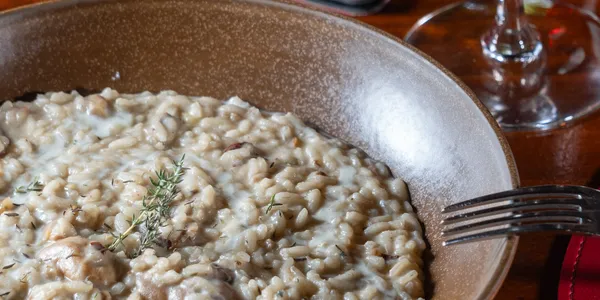 Risotto con Porcini, Castagne, Timo e Formaggio Erborinato 