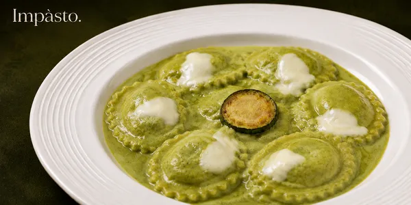 Raviolo Ricotta e Noci in Vellutata di Zucchine
