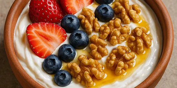 Yogurt greco con miele e frutti di bosco