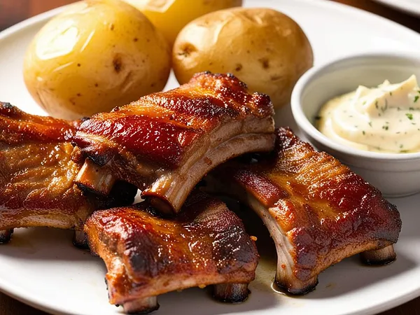 Puntine di maiale in doppia cottura con patate al forno e salsa tartara